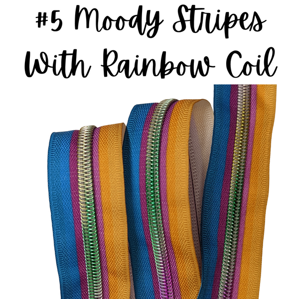 Moody Stripes Zipper Tape with Rainbow Coils