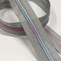 Silver Metallic Zipper Tape with Pastel Rainbow Coils - ONE  YARD CUTS
