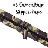 Camo Zipper Tape with Black Coils
